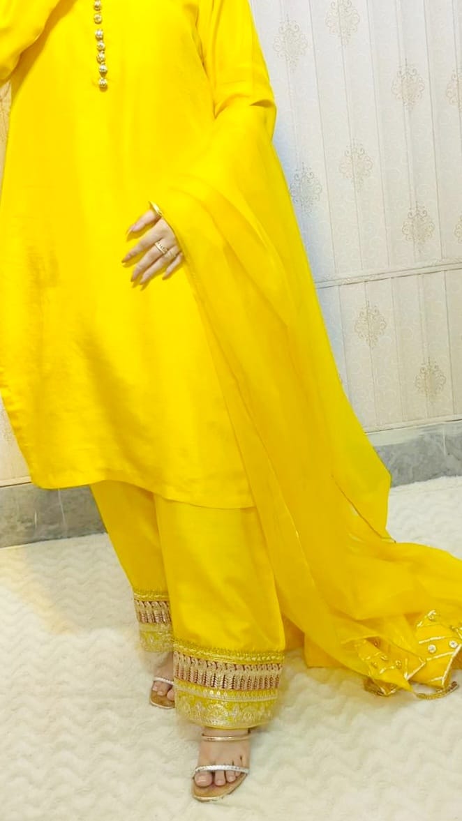 Luxury Raw Silk 3-Piece Suit – Handcrafted Detailing & Organza Dupatta