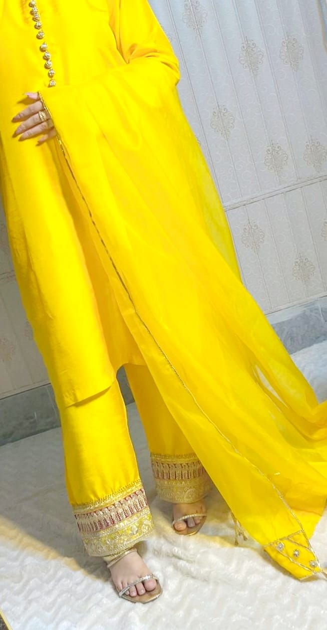Luxury Raw Silk 3-Piece Suit – Handcrafted Detailing & Organza Dupatta