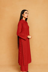 Crimson Grace Deep Red Imported Georgette 2-Piece with Lace Detailing