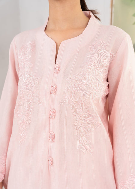 Laser Cutwork Embroidered Broshia Cambric 2pc Set