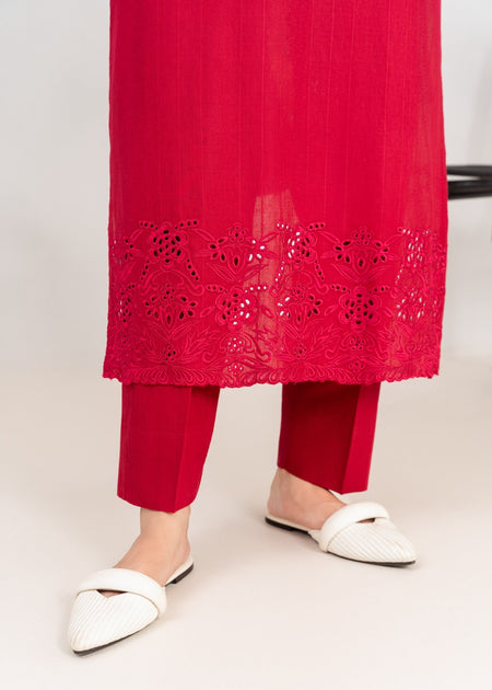 Laser Cutwork Embroidered Broshia Cambric 2pc Set