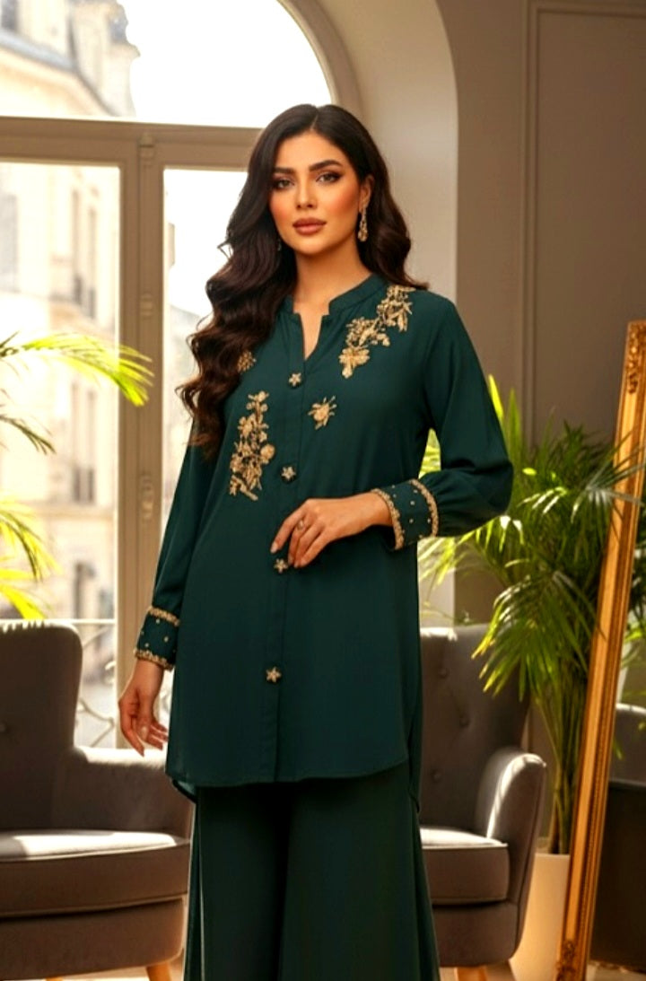 Zarreen – Korean Raw Silk 2-Piece Set with Adda & Zardozi Handwork