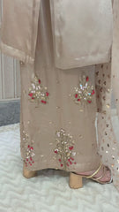 Hand-Embellished Pure Silk 3-Piece Set with Organza Dupatta