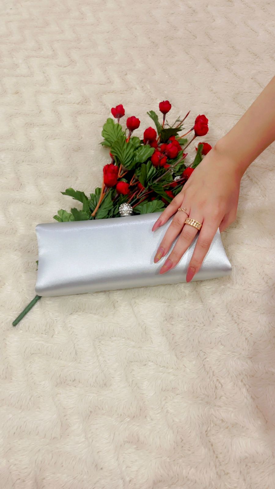 Afreen Silver 04 Crystal-Clasp Evening Clutch